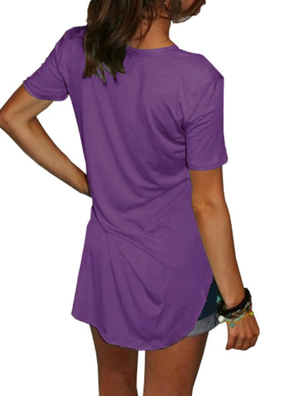 Full Size Solid V-Neck Short Sleeve T-Shirt Plus Size