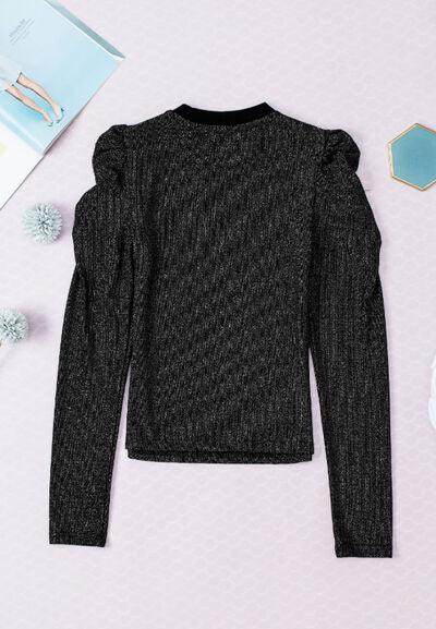 Metallic Round Neck Puff Sleeve Blouse for Stylish Elegance