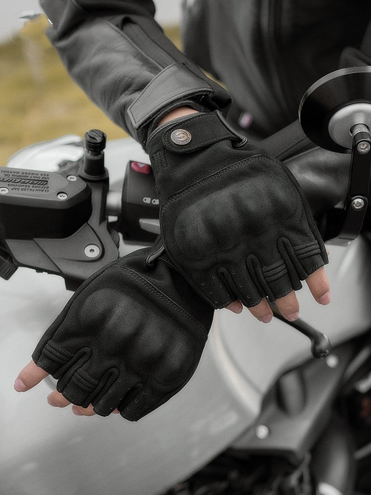 Vintage Leather Half-Finger Motorcycle Gloves