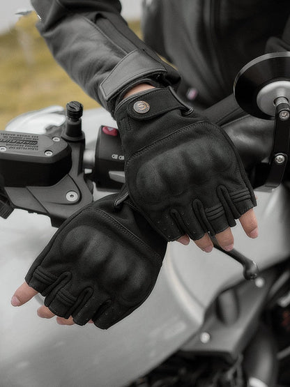 Vintage Leather Half-Finger Motorcycle Gloves