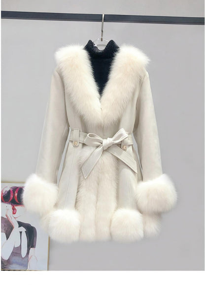 Leather Coat Suede Fur Integrated Mid-length Western Style Slimming