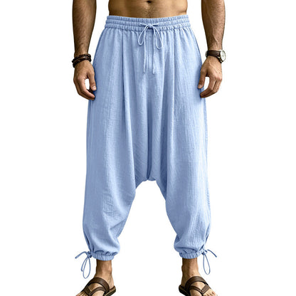 Mens Linen Drop-Crotch Harem Jogger Pants