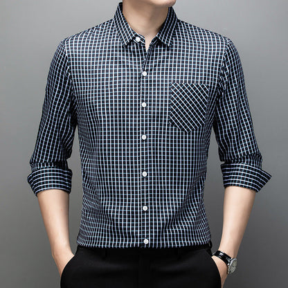 Long Sleeve Fine Plaid Shirt For Men Spring And Autumn