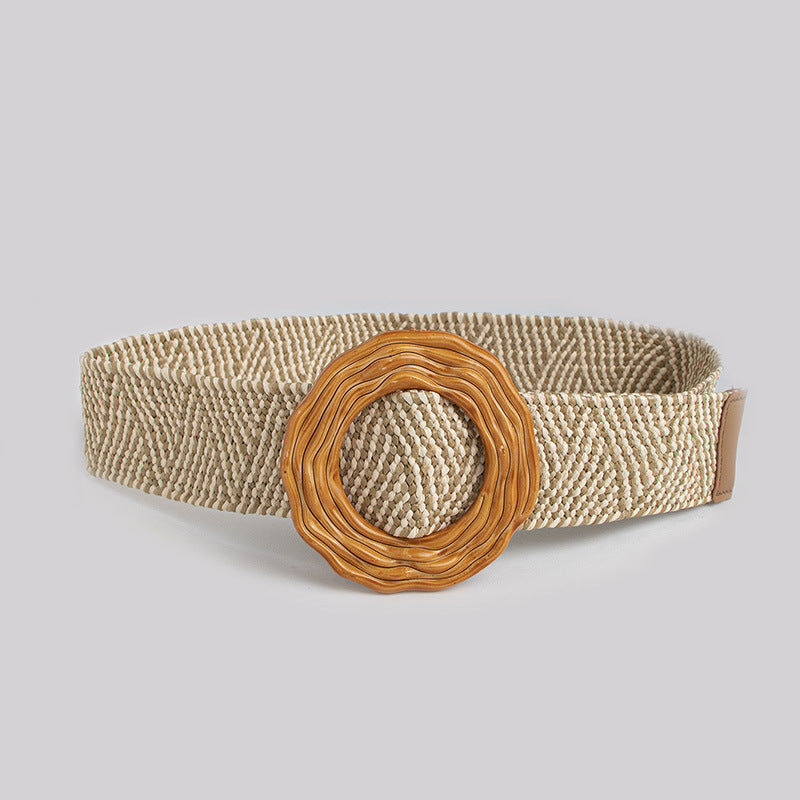 Bohemian Belt, Pp Grass Belt, Woven Belt, Skirt Matching, Natural Style, Versatile Decorative Elastic Belt For Women