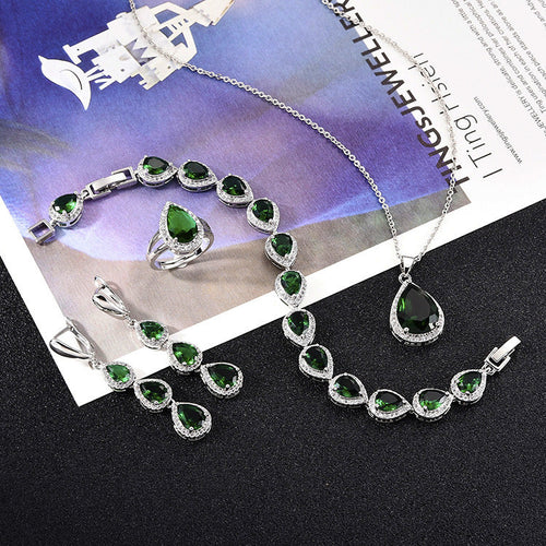 Water Drop Long Necklace Earring Ring Bracelet Ornament Suit