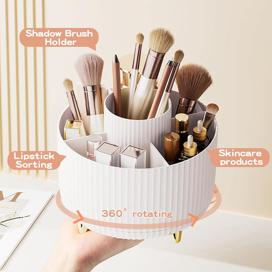 360 Rotating Makeup Brush Holder & Organizer  Countertop Storage For Cosmetics & Skincare 8 Colors