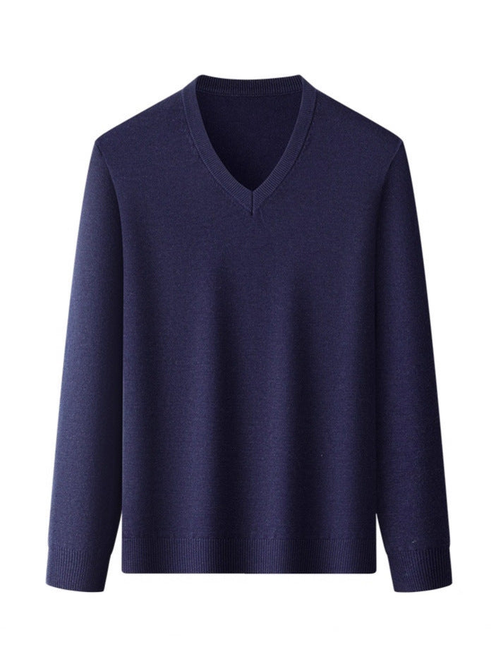 V-neck Base-layer Sweater Slim-fit Mens Knitwear
