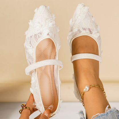 Lace-mesh Pointed-toe Low-cut Flats For Women Flat-bottomed Casual And Breathable
