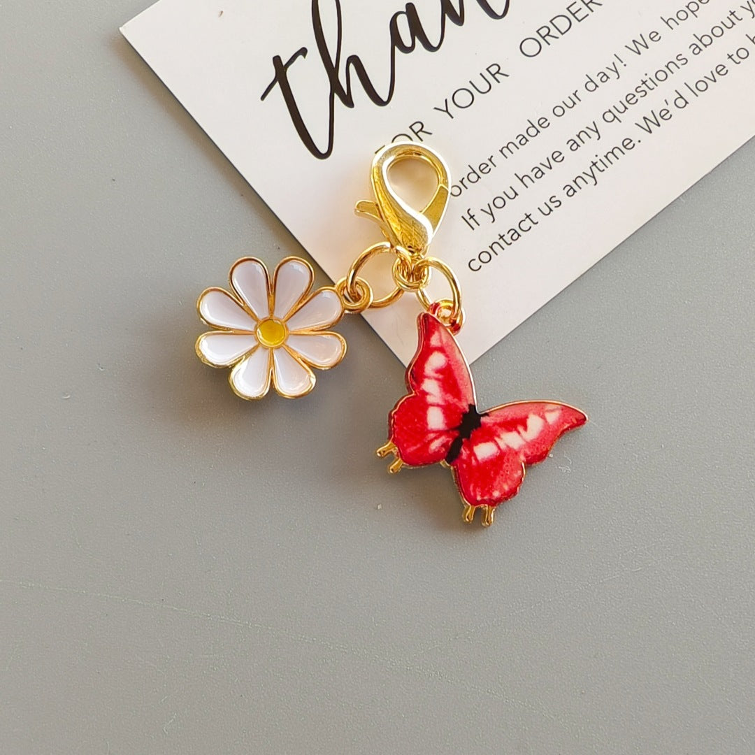 Alloy Colorful Aster Butterfly Pendant Keychain Bag Charm