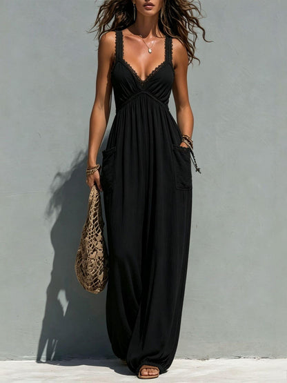 Womens Solid-color Strapless Sleeveless Jumpsuit