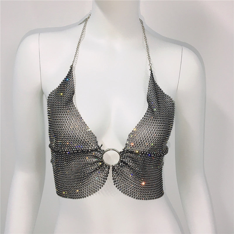 Net Red Elastic  Diamond Suspender Bra Women