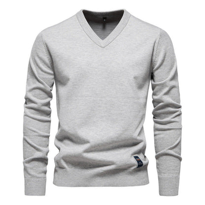 Autumn And Winter Pure Cotton Solid Color Hoodie V-neck Trendy Men's Clothing Sweater