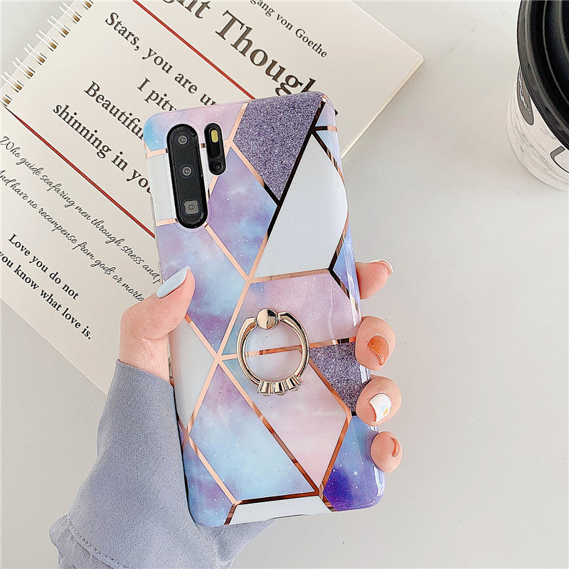 Electroplating mosaic marble ring phone case
