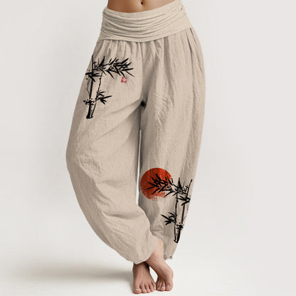 Women's Solid-Color High-Waisted Pleated Pants With Elastic Waist
