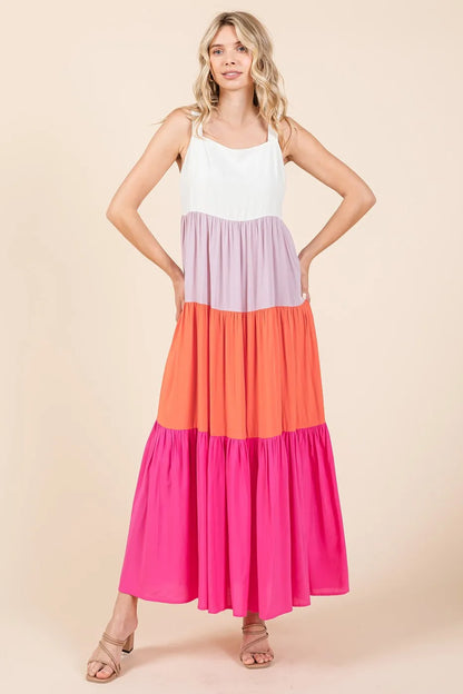 Mittoshop Color Block Tiered Pull-On Maxi Dress