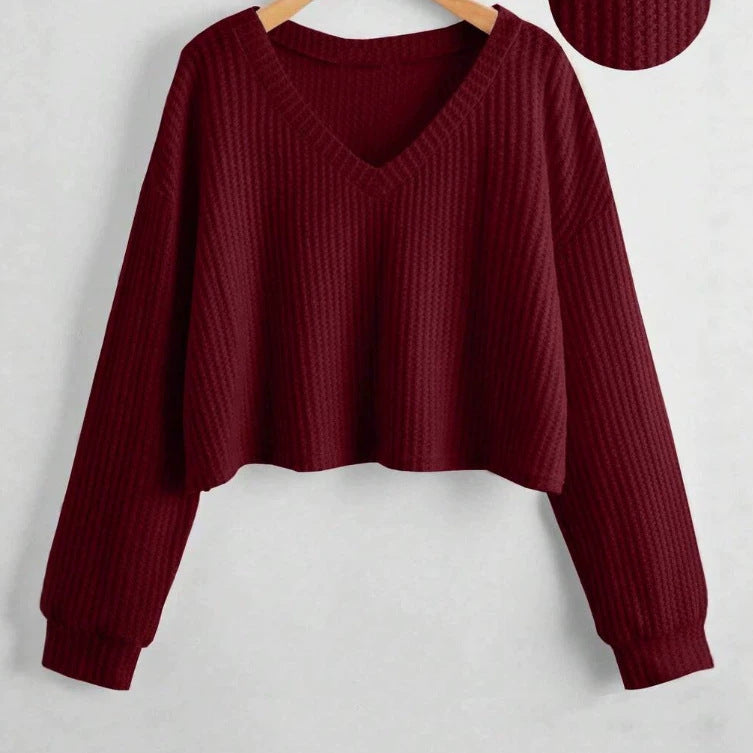 V-neck Loose-fit Short-length Long-sleeve Top
