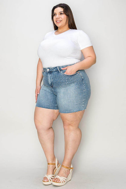 Judy Blue Full Size High Waist Raw Hem Denim Shorts for Women
