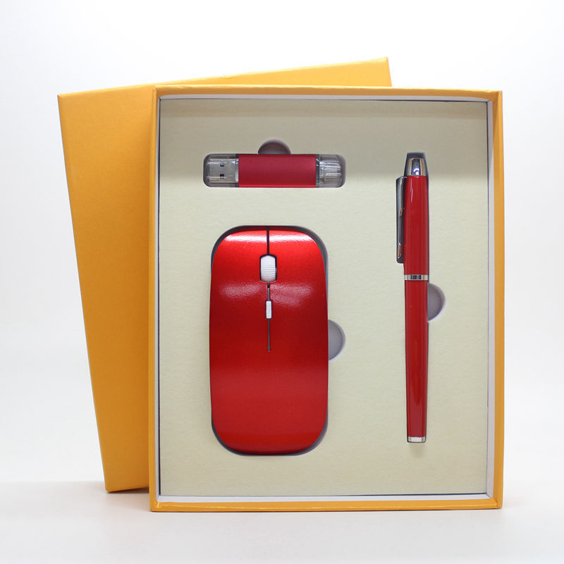 Office Gift Set: Wireless Mouse, Mobile USB Disk, Pen with Custom Logo