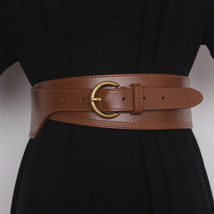 Japanese Pin Buckle Irregular Cowhide Embossed Girdle For Women