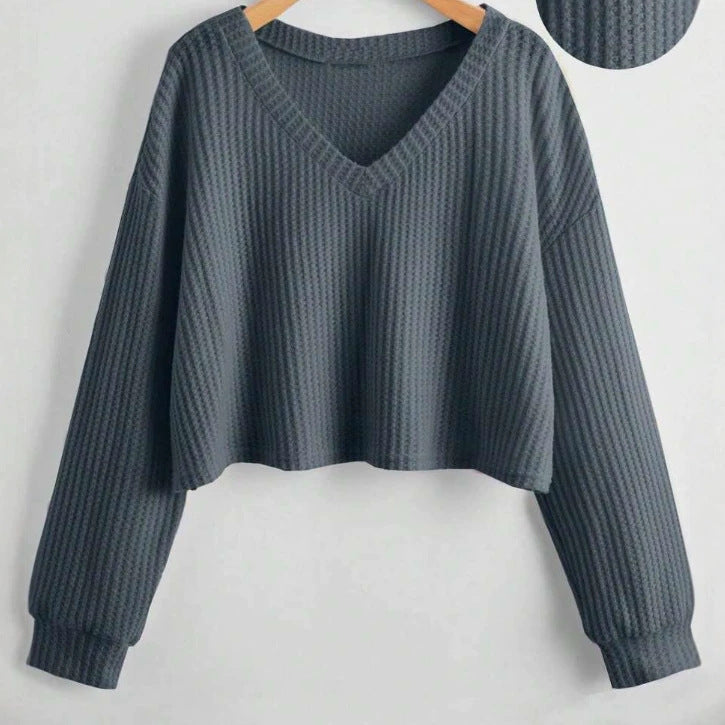 V-neck Loose-fit Short-length Long-sleeve Top