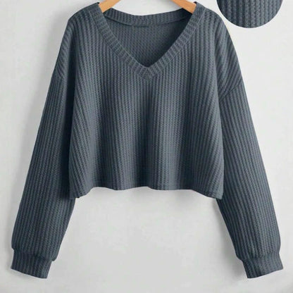 V-neck Loose-fit Short-length Long-sleeve Top