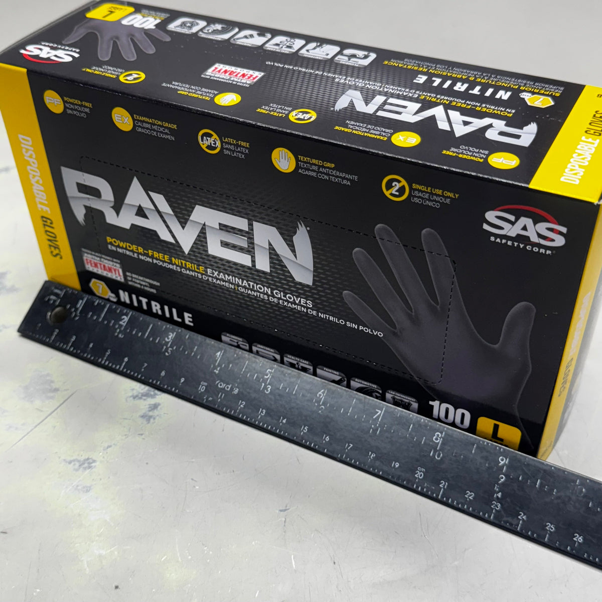 RAVEN (200 Gloves) Powder Free Nitrile Examination Gloves L Black 66518