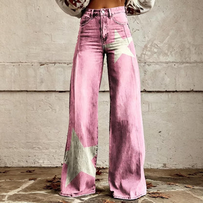Women's Casual Wide-leg Pants Low-rise Denim Straight-leg Style