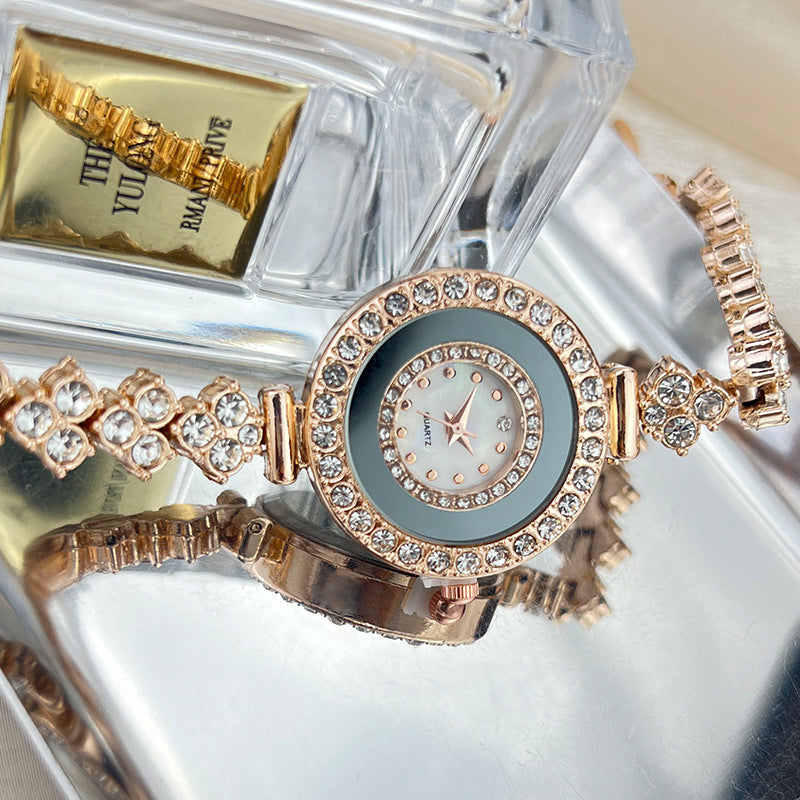 Diamond-encrusted Glass Rhinestone Women's Quartz Watch