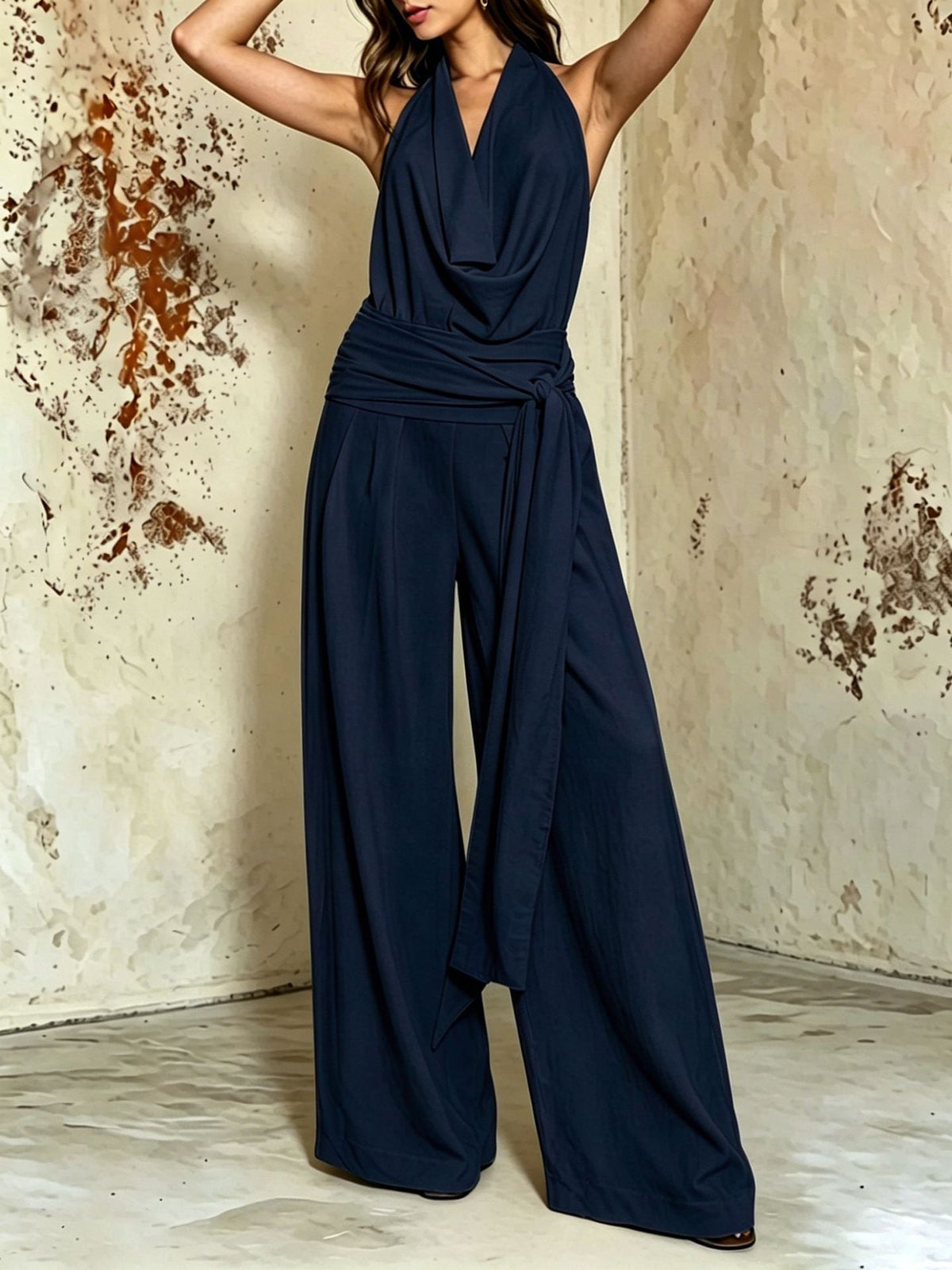 Sexy And Chic Backless Lace-up Halter Wide-leg Jumpsuit For Women