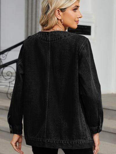 Pocketed V-Neck Button Up Denim Jacket for Stylish Looks