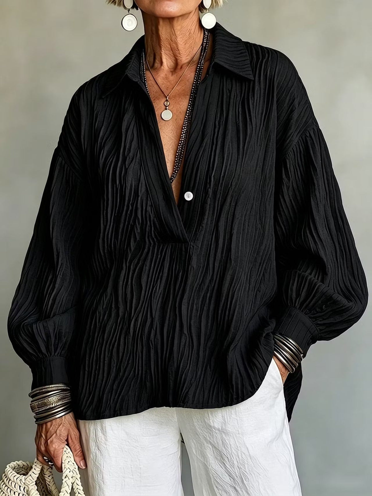 Women's V-neck Long Sleeve Shirt