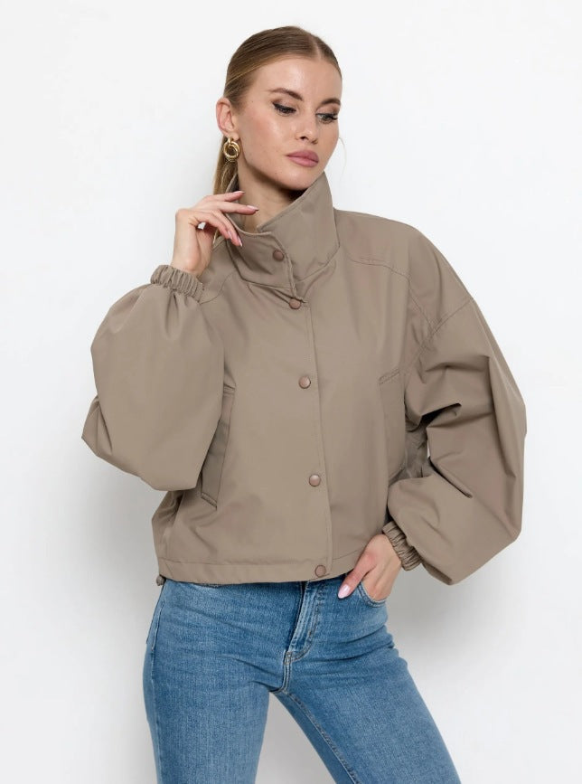 Loose-fitting Cropped Trench Coat For Petite Womens Jackets