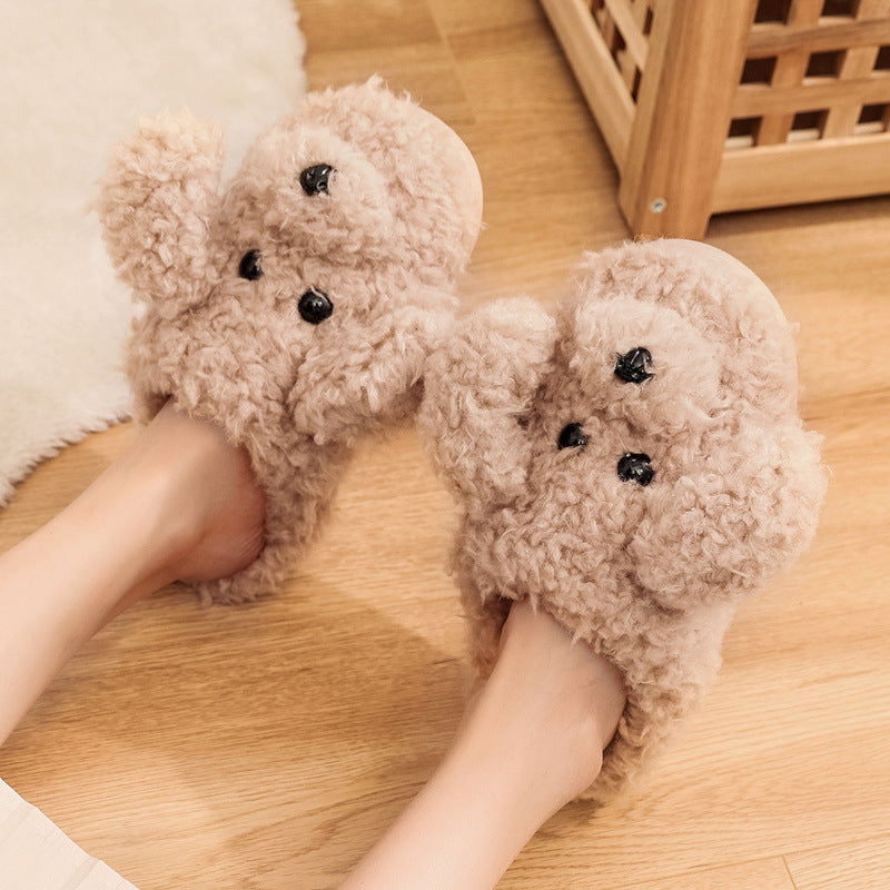 Winter Pack Heel Cotton Shoes Women's Cartoon Furry Slippers
