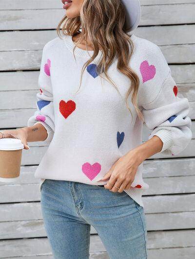Angel Wings Heart Round Neck Long Sleeve Sweater for Women