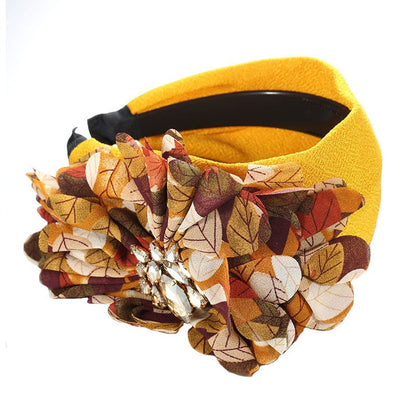 Handmade diamond inlaid fabric flower with teeth and anti slip exaggerated headband for women