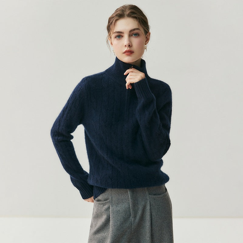Half-Zip Cable-Knit High-Neck Goat Cashmere Sweater