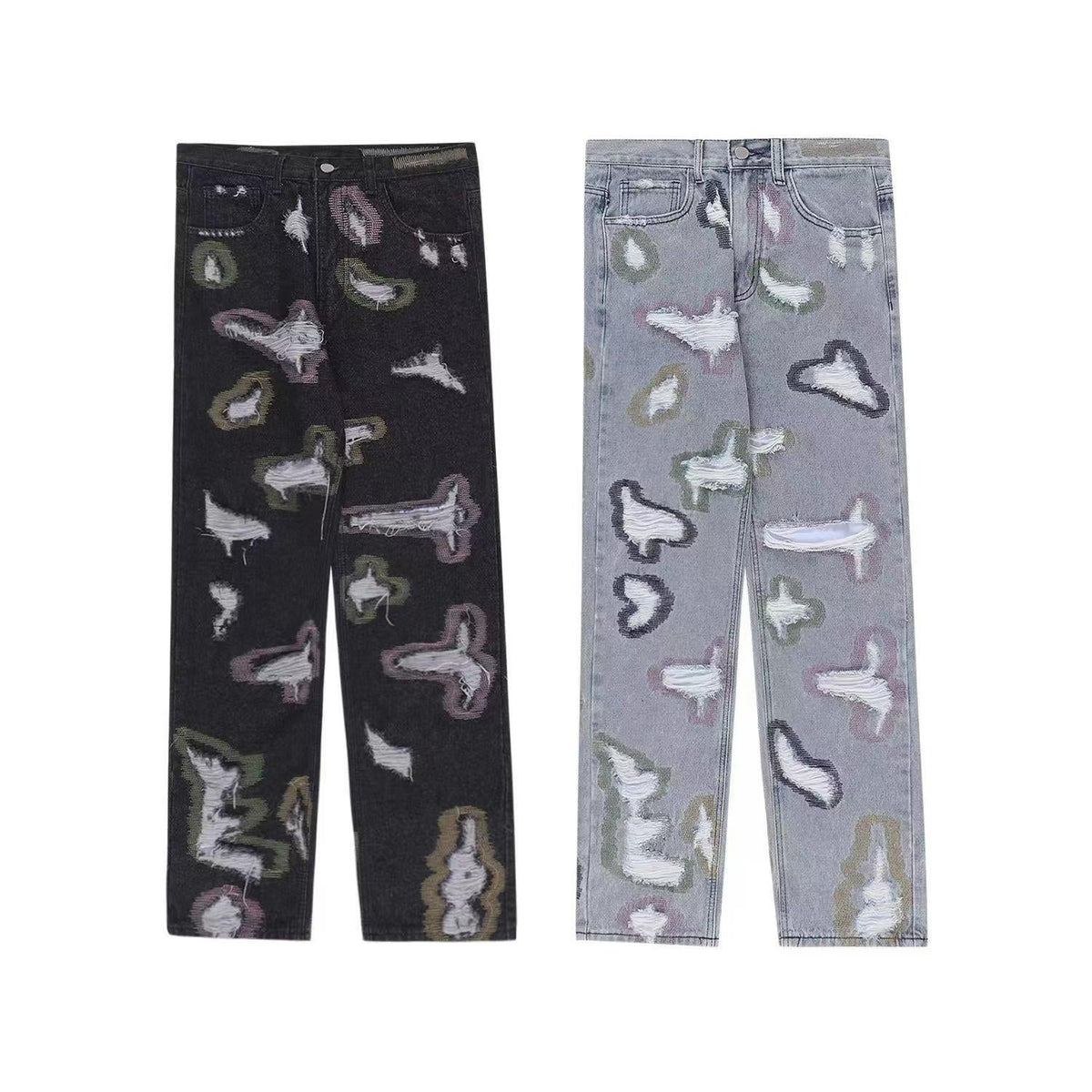 American-style Heavy-duty Distressed Patchwork Jeans