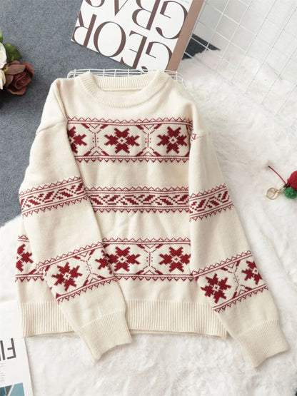 Christmas Snowflake Round Neck Sweater