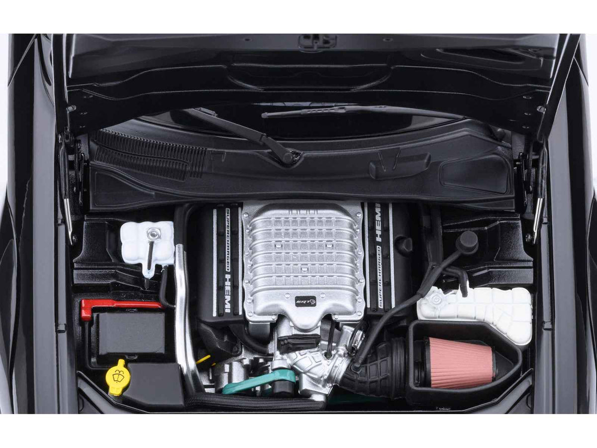 2023 Dodge Challenger SRT Super Stock Pitch Black with Red Interior 1/18 Model Car by Autoart