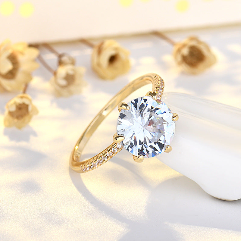 Fashionable Geometric Six-Prong Diamond Ring