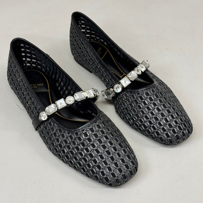 KENNETH COLE New York Zeta Raffia Jewel Jane Flat Women's Sz 11 Black KL25ZMJ01