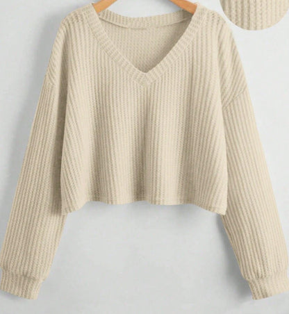 V-neck Loose-fit Short-length Long-sleeve Top