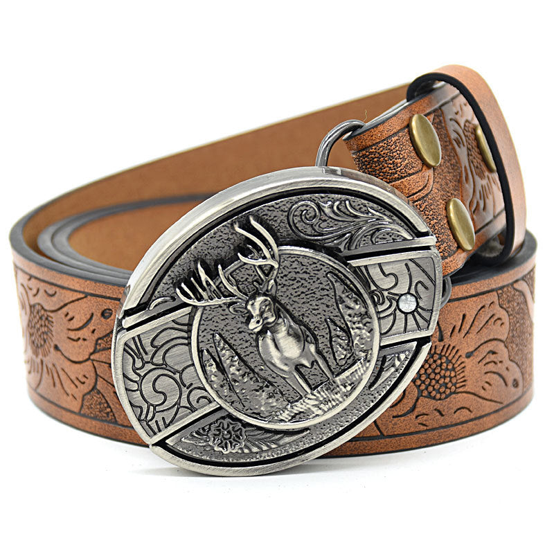Personality Student Trendy Printing Engraving Smooth Buckle Knife Embossing Belt
