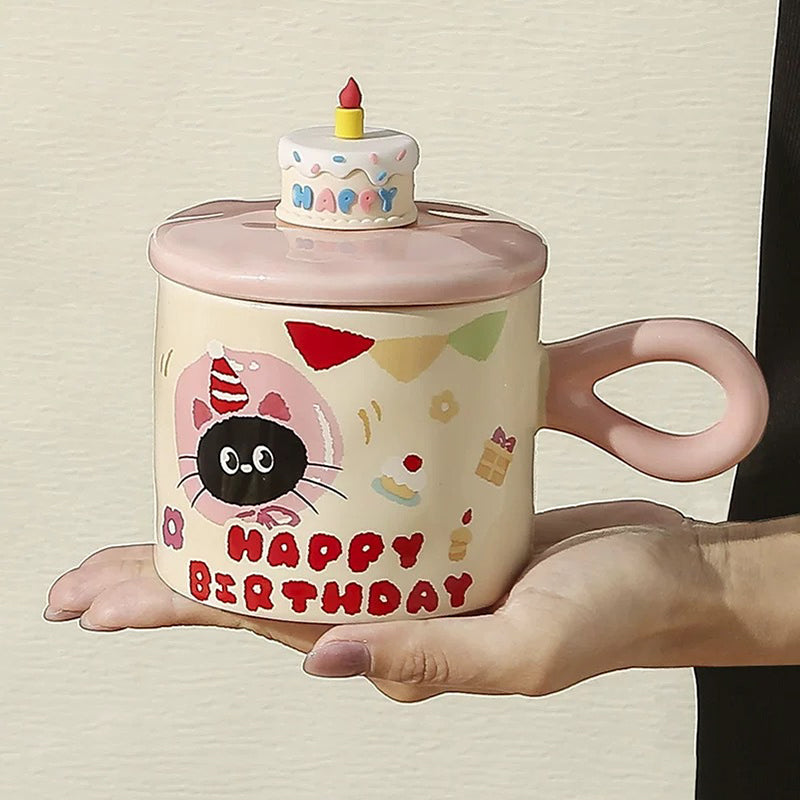 Adorable Cartoon Cat - themed Mug with Lid: A Charming Gift, Ideal for Office Coffee or Water