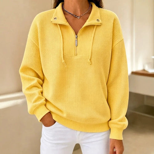 Autumn Solid-Color Stand-Neck Zippered Long-Sleeve Patchwork Womens Sweatshirt