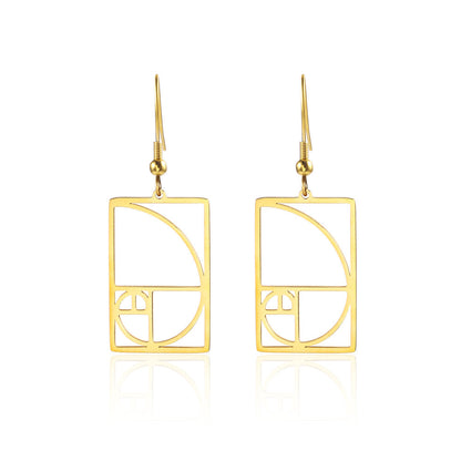 Women's Gold Yellow Gold Spiral Divider Square Earrings