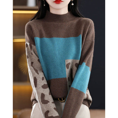 Womens Half-Turtleneck Color-Block Base Layer Top Extra-Soft And Thick