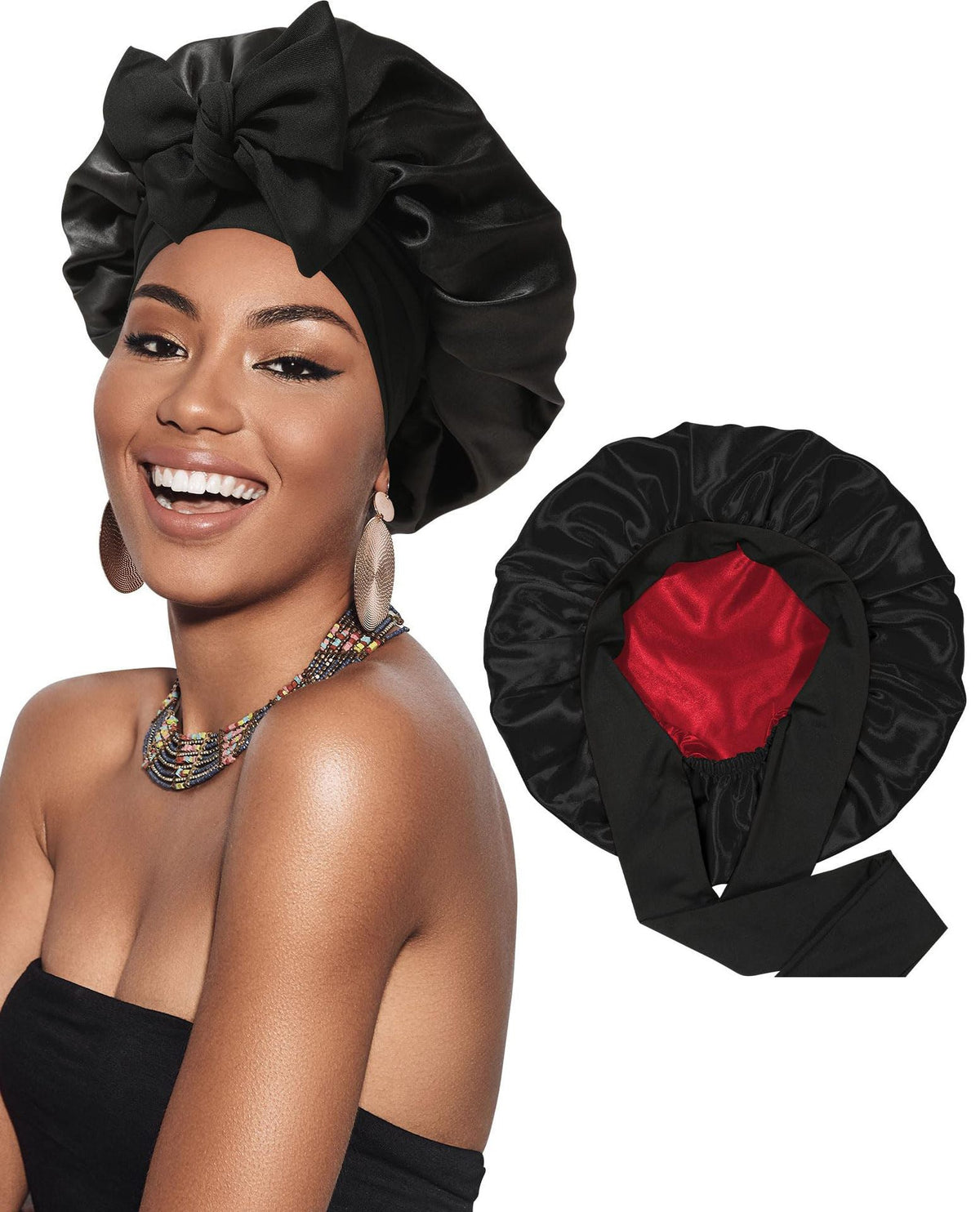 Double-layer Satin Bow Wide-brimmed Hat