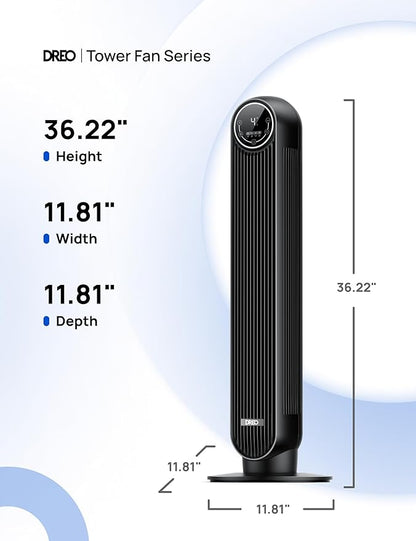 Dreo Tower Fan for Bedroom, 25ft/s Velocity Quiet Floor Fan, 90° Oscillating Fans for Indoors with 4 Speeds, 4 Modes, 8H Timer, Standing Fans, Bladeless Fan, Black, Nomad One (DR-HTF007)