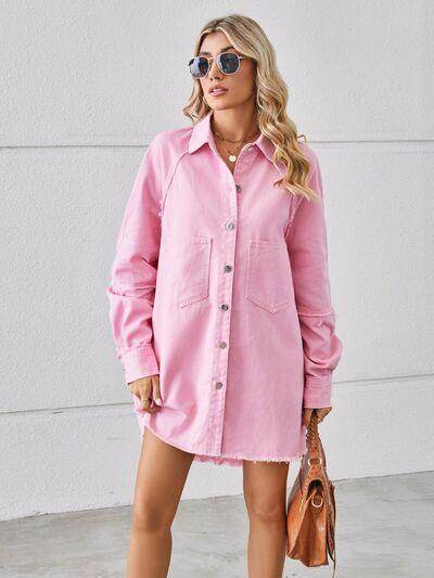 Raw Hem Button Up Denim Dress for Effortless Style
